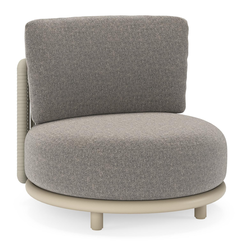 Lomano loungestoel in beige aluminium en beige verticaal geweven luxe vlakke rope met Chartres Drizzle all weather sunbrella® luxe