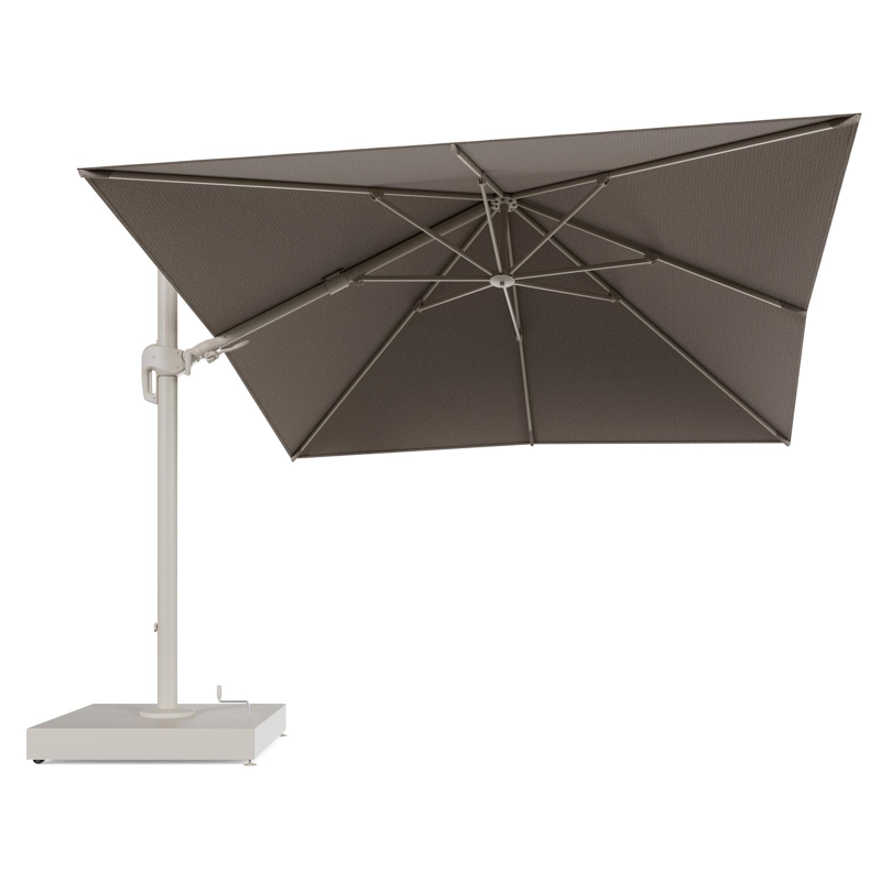 Rufina zweefparasol met tiltfunctie in beige aluminium en Firenze Earth All Weather Solica parasoldoek - L1 300 x L2 300 cm met parasolvoet Minore 260 kg met wielen