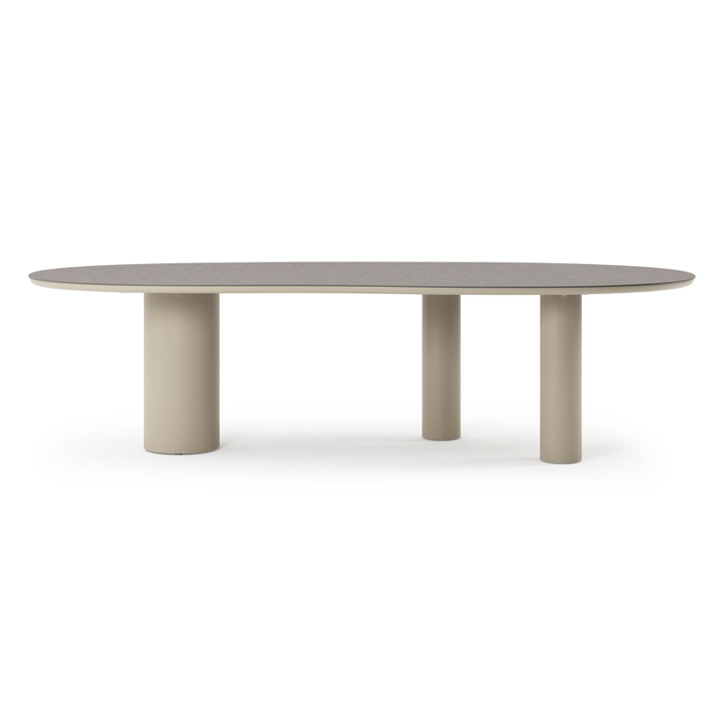 Table de jardin Organo organique en aluminium beige et céramique pleine Wulong - Lg. 280 x Lrg. 120 x Haut. 74 cm