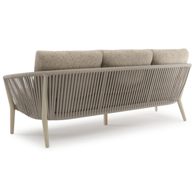 Orso loungebank in beige aluminium en beige verticaal geweven ronde rope met Bora Jungle all weather cosytica kussen