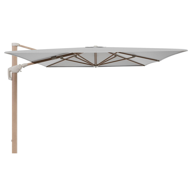 Minore zweefparasol met tiltfunctie in houtlook aluminium en Savane Nimbus All Weather Sunbrella® Luxe parasoldoek - L1: 400 x L2: 300 cm (zonder voet)
