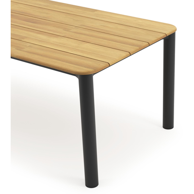 Orso tuintafel rechthoekig afgerond in zwart aluminium en teak - L 240 x B 100 x H 73.5 cm