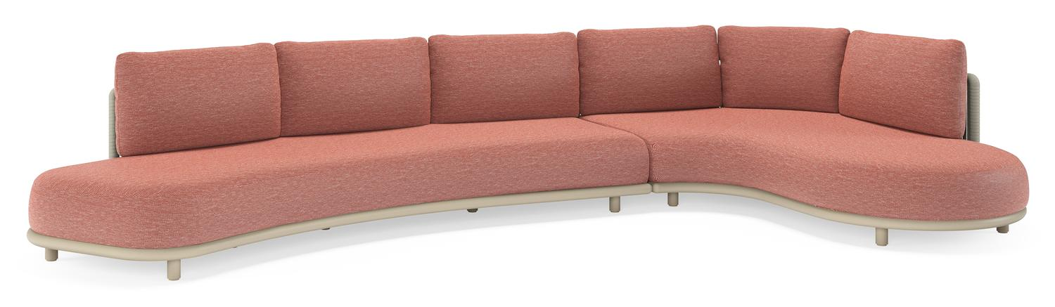 Salon de jardin d'angle Lomano en aluminium beige et corde luxe plate tissÃ©e verticalement beige et coussins en all weather sunbrellaÂ® luxe Slow Alezan