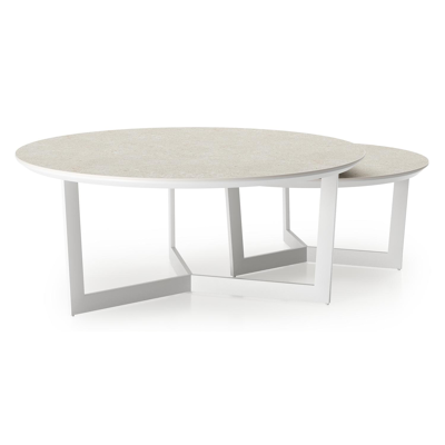 Lacrima loungetafels in wit aluminium en shilin volkeramiek - Dia. 85/65 x H 35/30 cm