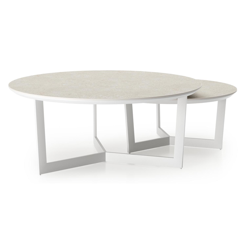 Lacrima loungetafels in wit aluminium en shilin volkeramiek - Dia. 85/65 x H 35/30 cm