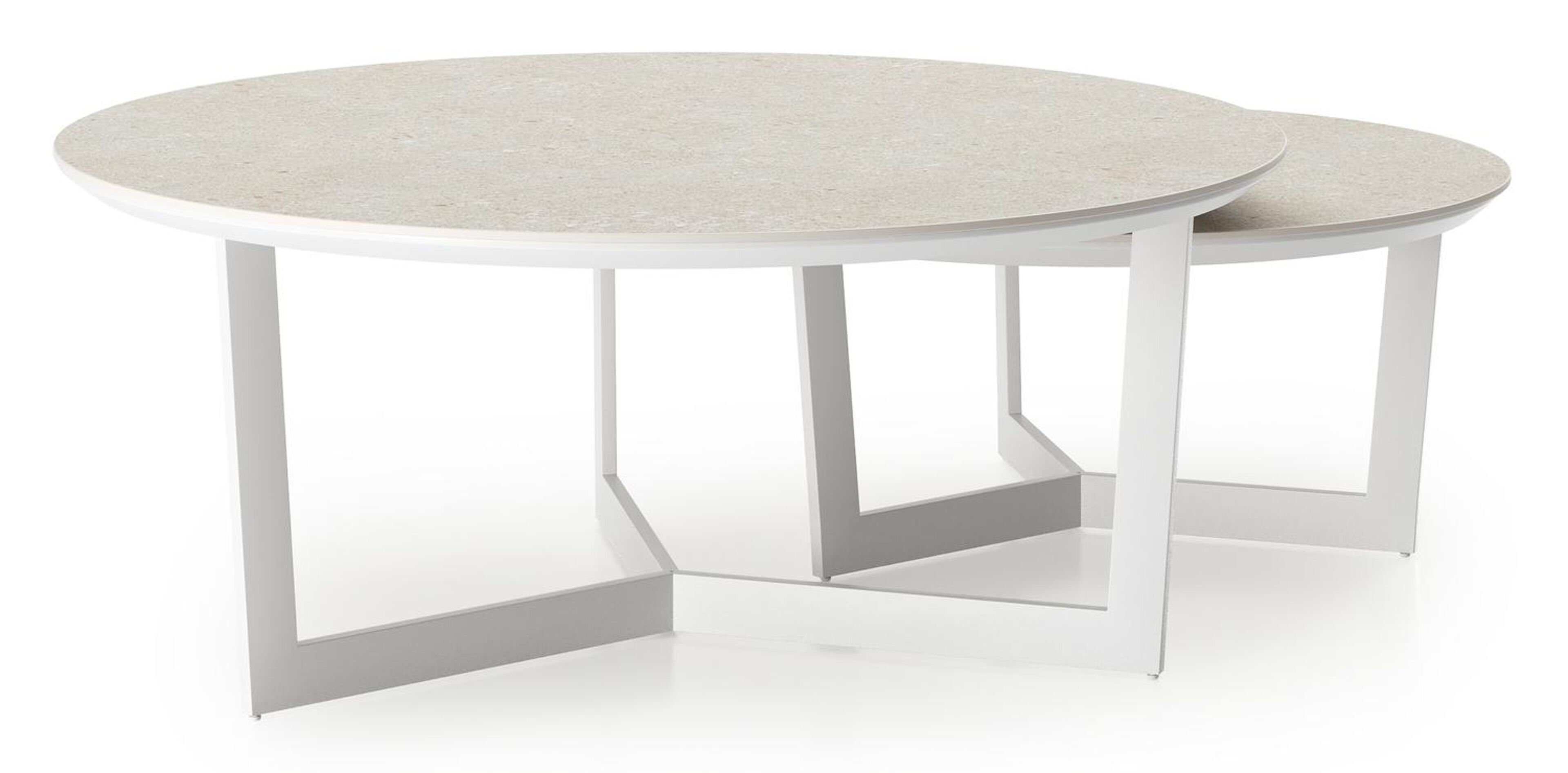 Tables basse Lacrima en aluminium blanc et céramique pleine shilin - Dia. 85/65 x H 35/30 cm