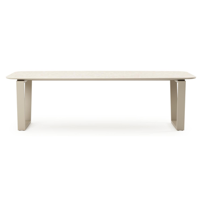 Pagino tuintafel bootvorm in beige aluminium en volkeramiek Retrostone L 255 x B 115 x H 73 cm x H 73 cm