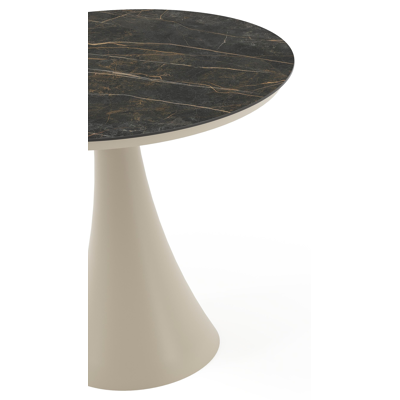 Table de jardin Fano ronde en aluminium beige et céramique pleine Black Obsession - Diam. 85 x Haut. 75 cm
