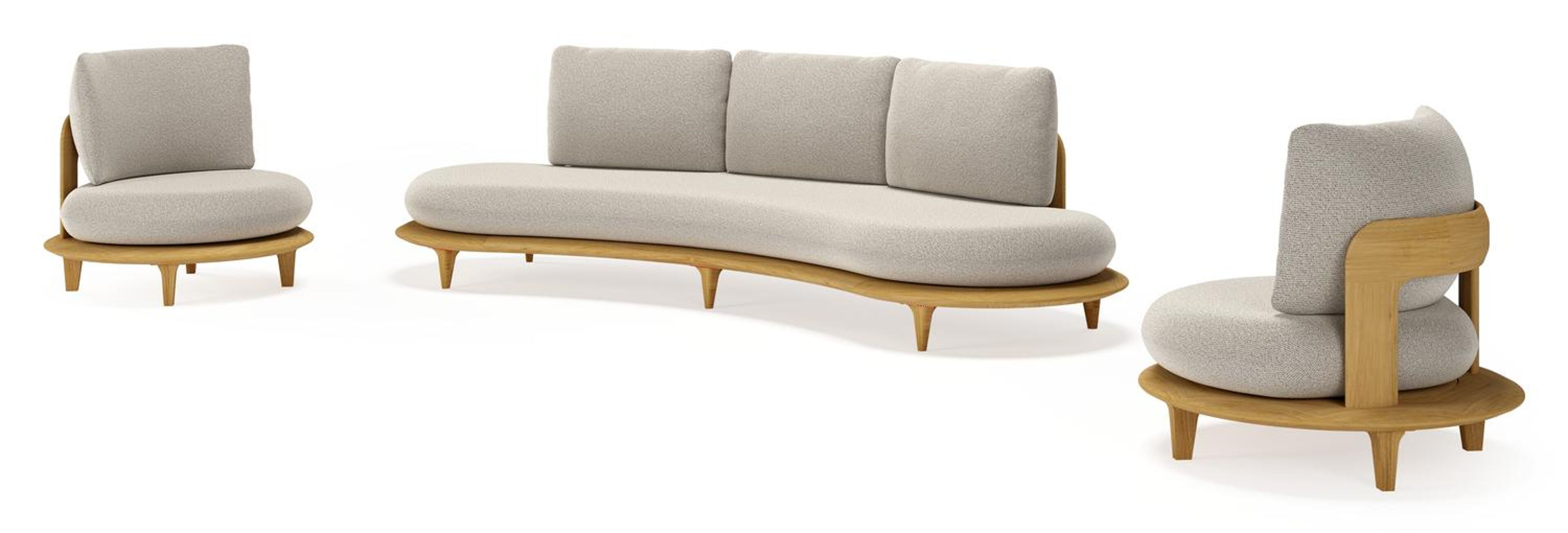 Bomero loungeset in teak met firenze sand all weather solica kussen