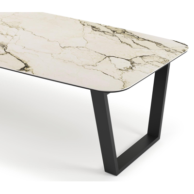 Pagino tuintafel bootvorm in zwart aluminium en volkeramiek colorado dunes - L 315 x B 115 x H 73 cm