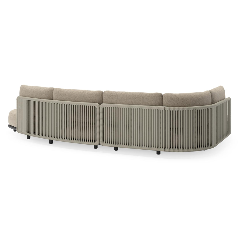 Salon de jardin d'angle Lomano en aluminium noir et corde luxe plate tissée verticalement beige et coussins en all weather cosytica Marbella Beige