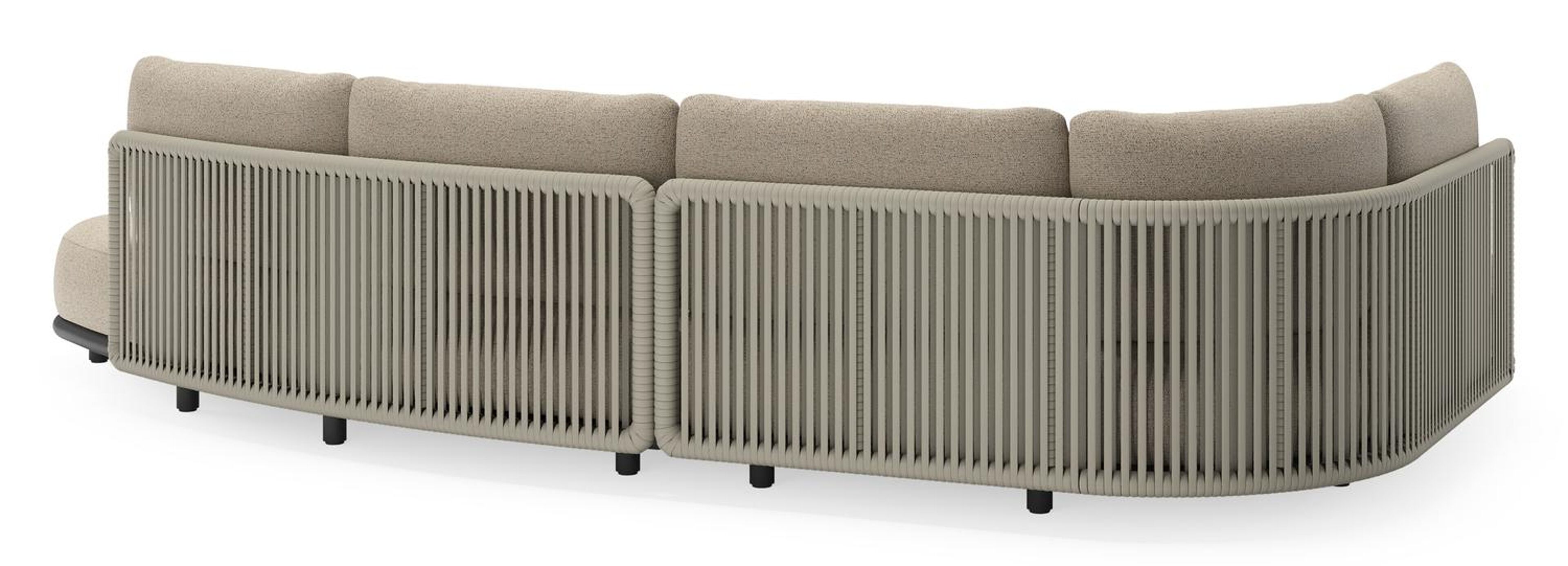 Lomano loungehoek in zwart aluminium en beige verticaal geweven luxe vlakke rope met Marbella Beige all weather cosytica