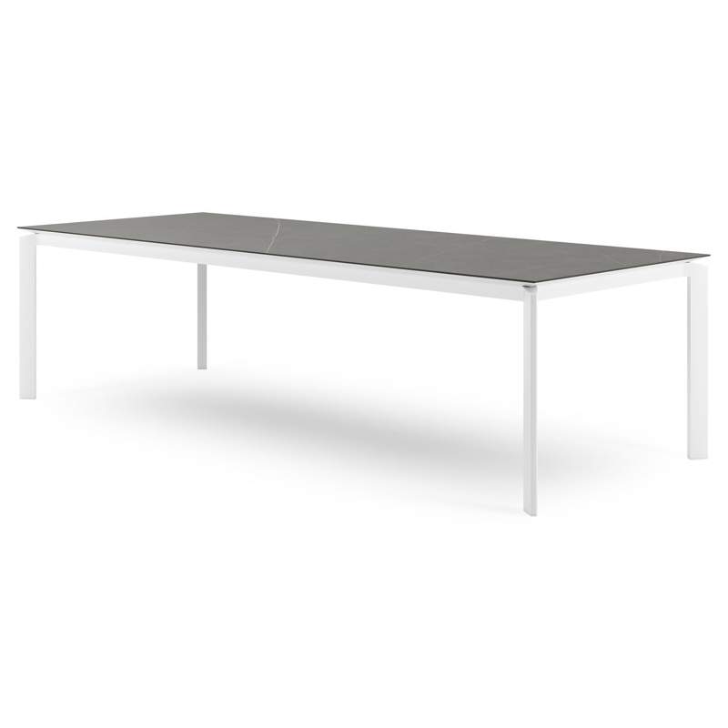 Table de jardin Cirello rectangulaire en aluminium blanc et céramique pleine Calatorao - Lg. 280 x Lrg. 110 x Haut. 75 cm