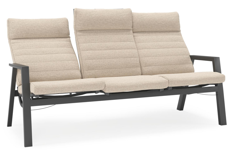 Canapé de jardin Prato en aluminium noir avec coussin en weather+ softtouch rustic