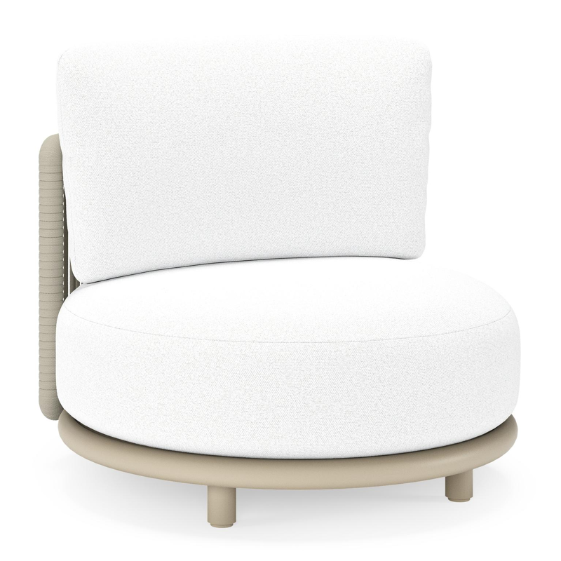 Lomano loungestoel in beige aluminium en beige verticaal geweven luxe vlakke rope met Ego Birch all weather solica