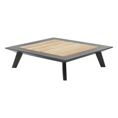 Puglia loungetafel in zwart aluminium en teak - L 82 x B 82 x H 22 cm