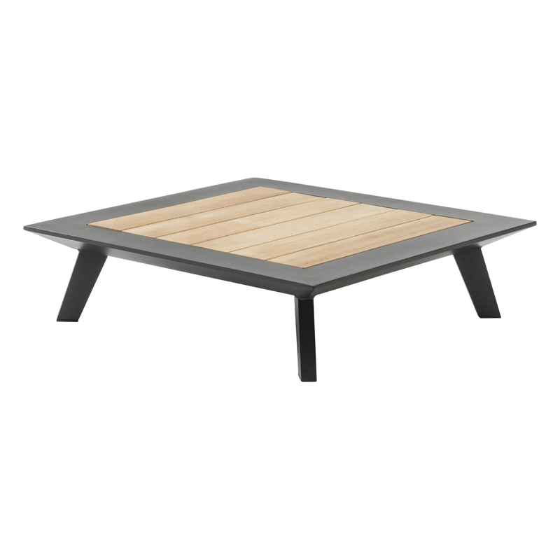 Puglia loungetafel in zwart aluminium en teak - L 82 x B 82 x H 22 cm