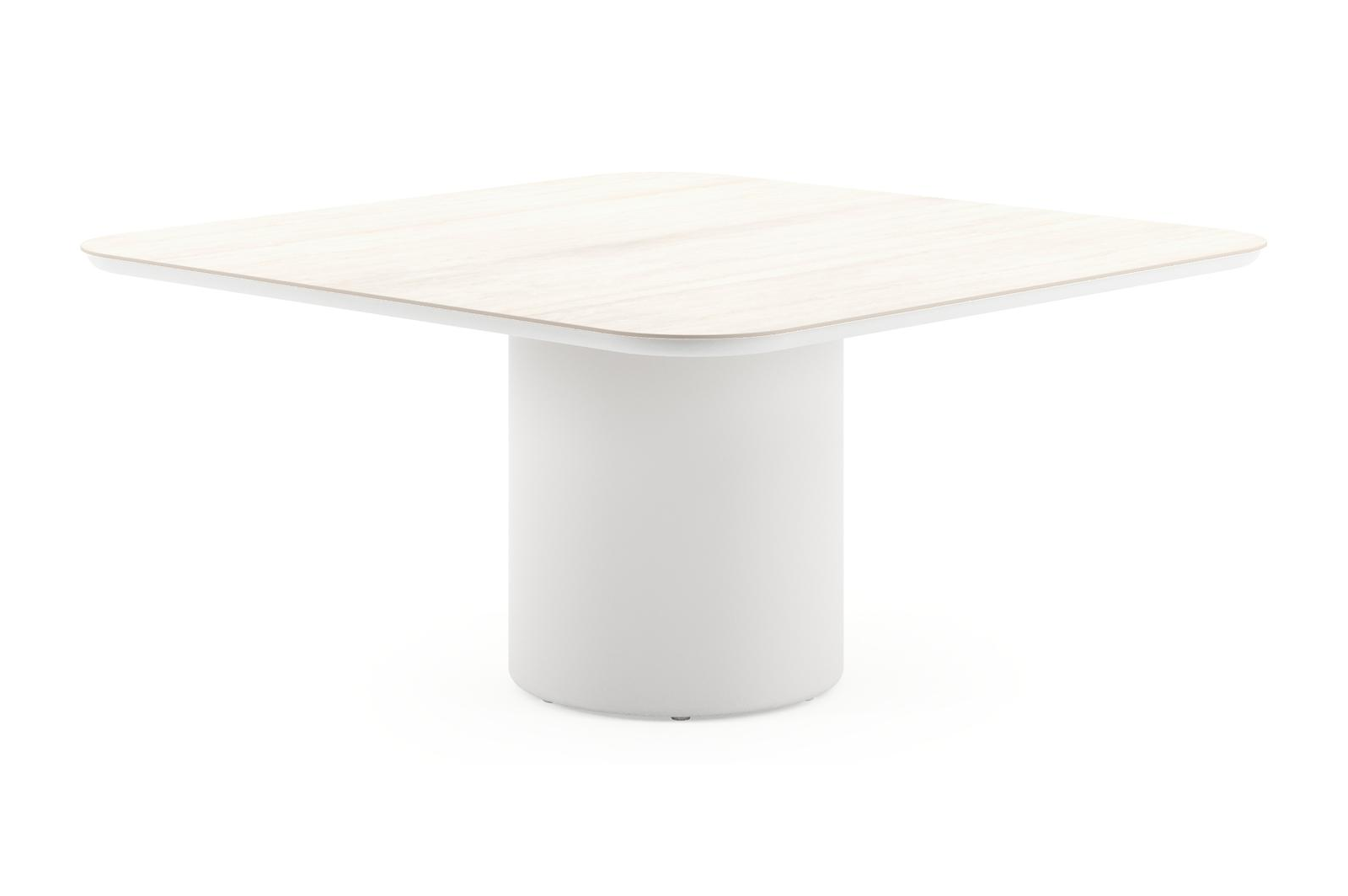 Table de jardin Amico carré arrondi en aluminium blanc et céramique pleine Travertino Bianco - Lg. 148 x Lrg. 148 x Haut. 73.5 cm