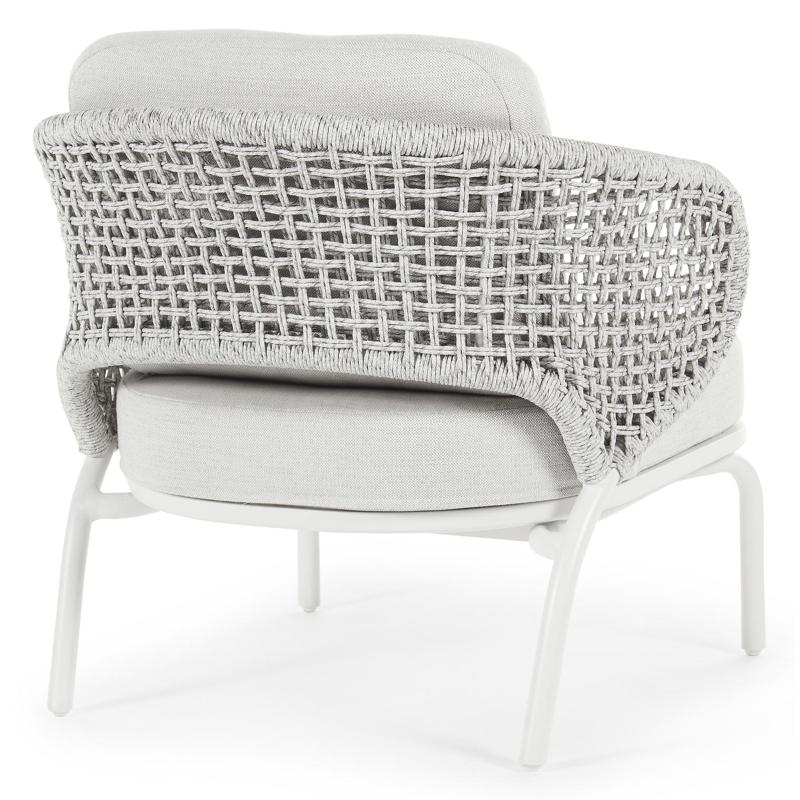 Donato loungestoel 1-zit in wit aluminium en wit-grijs ronde wicker met savane whisper all weather sunbrella® luxe kussen