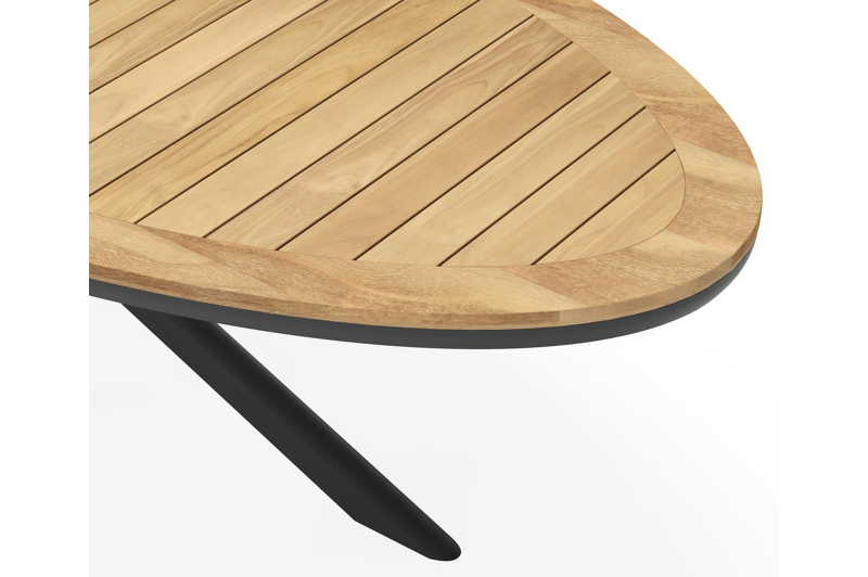 Pamplona tuintafel ovaal in zwart aluminium en teak natural finish - L 270 x B 115 x H 72 cm