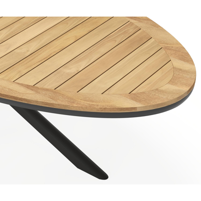 Pamplona tuintafel ovaal in zwart aluminium en teak natural finish - L 270 x B 115 x H 72 cm