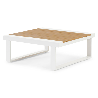 Serado loungehoek in wit aluminium en polywood met grijs polyester kussen en loungetafel