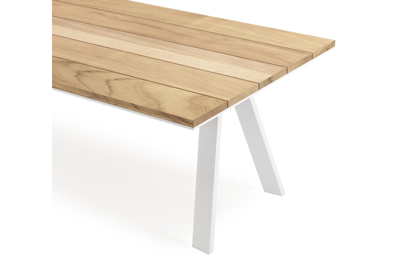 Cesano tuintafel rechthoekig in wit aluminium en teak - L 280 x B 110 x H 75 cm