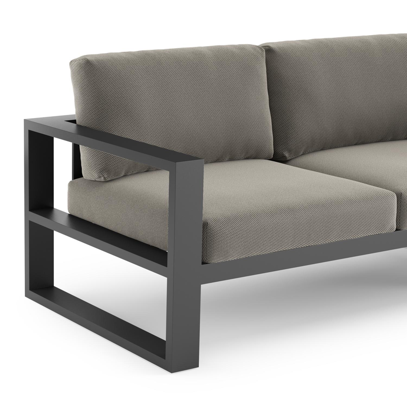 Verato loungehoek in zwart aluminium met lopi charcoal all weather sunbrella® luxe kussen