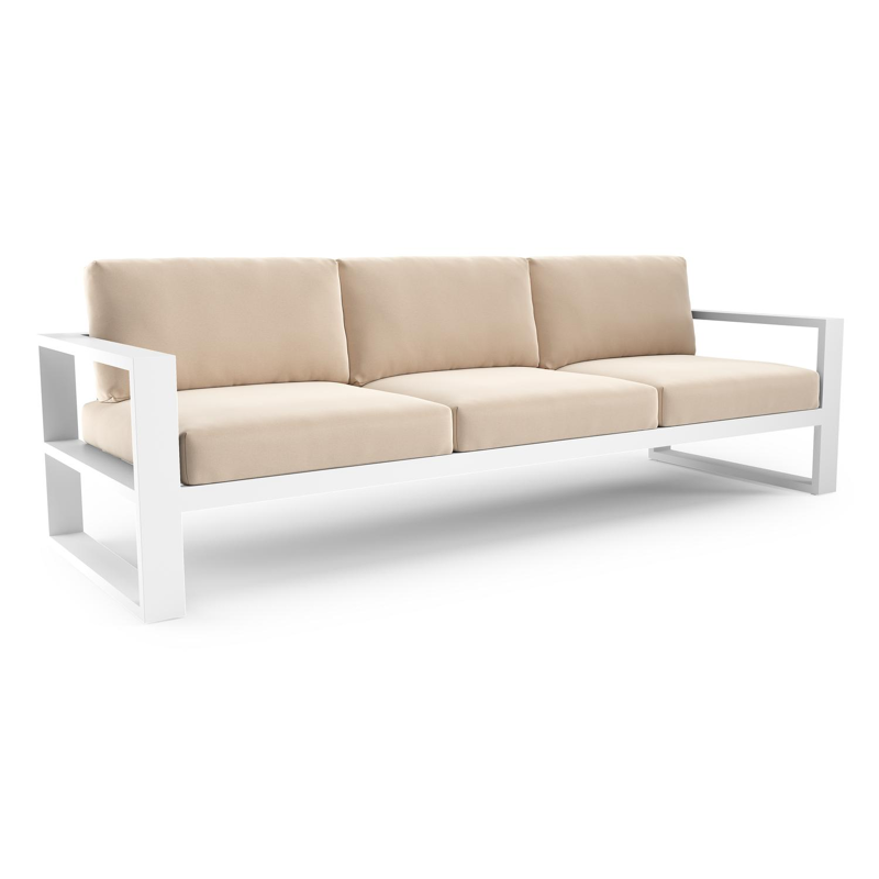 Verato loungebank in wit aluminium met natte linen chalk all weather sunbrella® luxe kussen