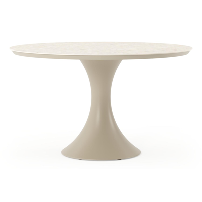Table de jardin Fano ronde en aluminium beige et céramique pleine Retrostone - Diam. 130 cm