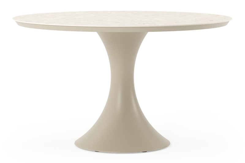Table de jardin Fano ronde en aluminium beige et céramique pleine Retrostone - Diam. 130 cm