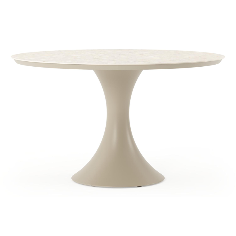 Fano tuintafel rond in beige aluminium en volkeramiek Retrostone Dia. 130 cm
