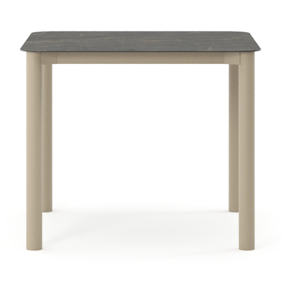 Table de jardin Orso rectangulaire arrondi en aluminium beige et céramique pleine Black Obsession - Lg. 90 x Lrg. 90 x Haut. 74.5 cm