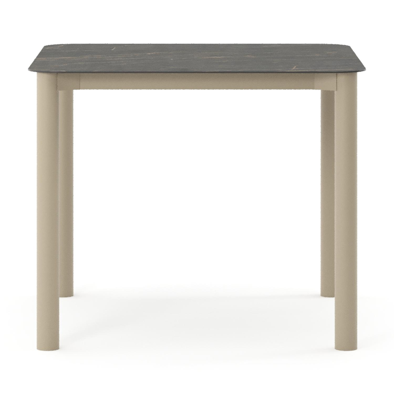 Orso tuintafel rechthoekig afgerond in beige aluminium en volkeramiek Black Obsession - L 90 x B 90 x H 74.5 cm