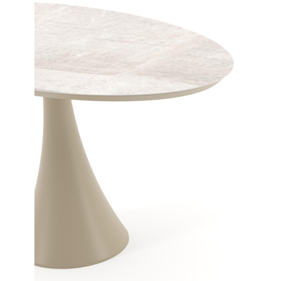 Table de jardin Fano oval en aluminium beige et céramique pleine Taj Mahal - Lg. 140 x Lrg. 80 x Haut. 74.5 cm