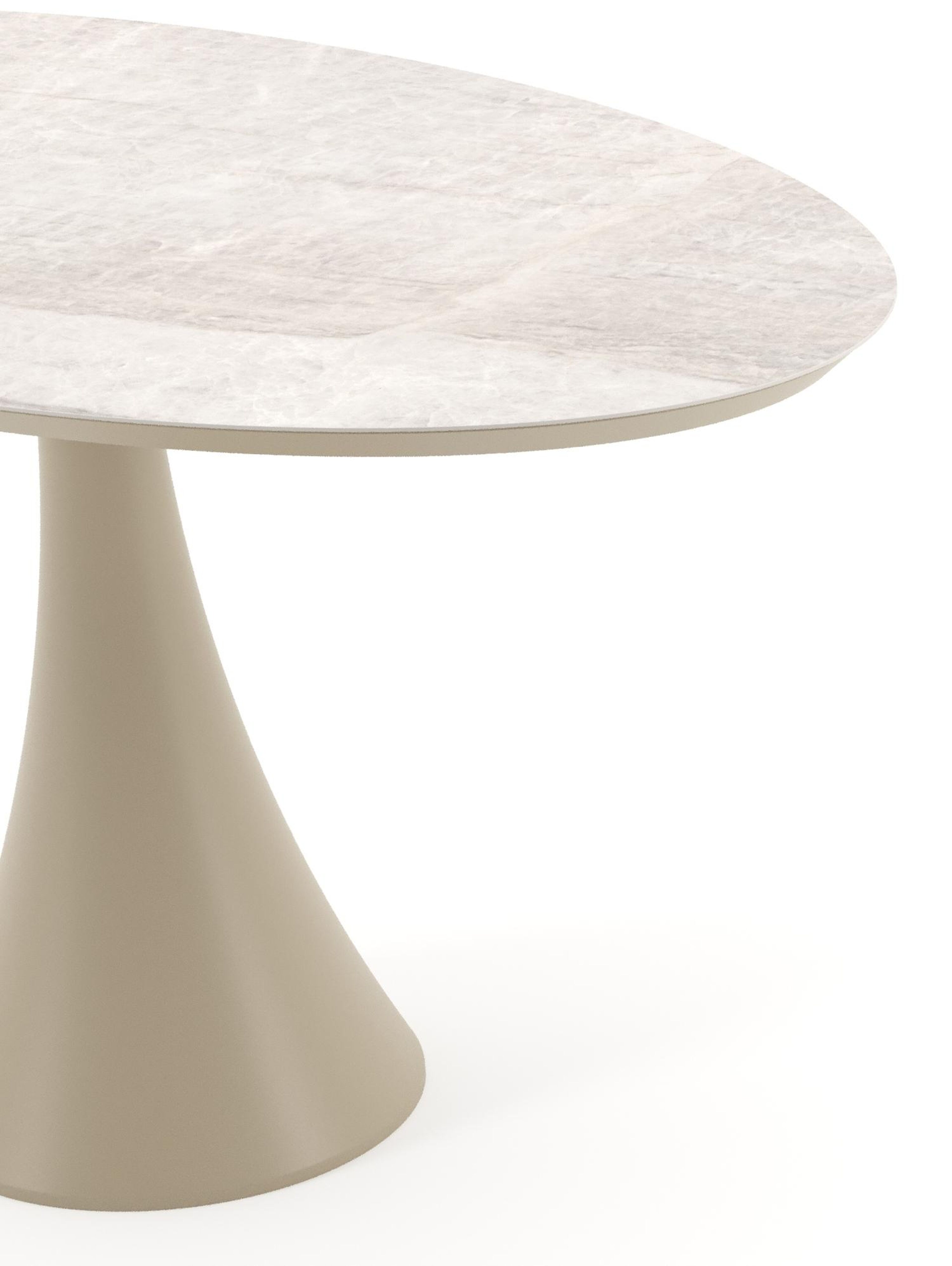 Table de jardin Fano oval en aluminium beige et céramique pleine Taj Mahal - Lg. 140 x Lrg. 80 x Haut. 75 cm