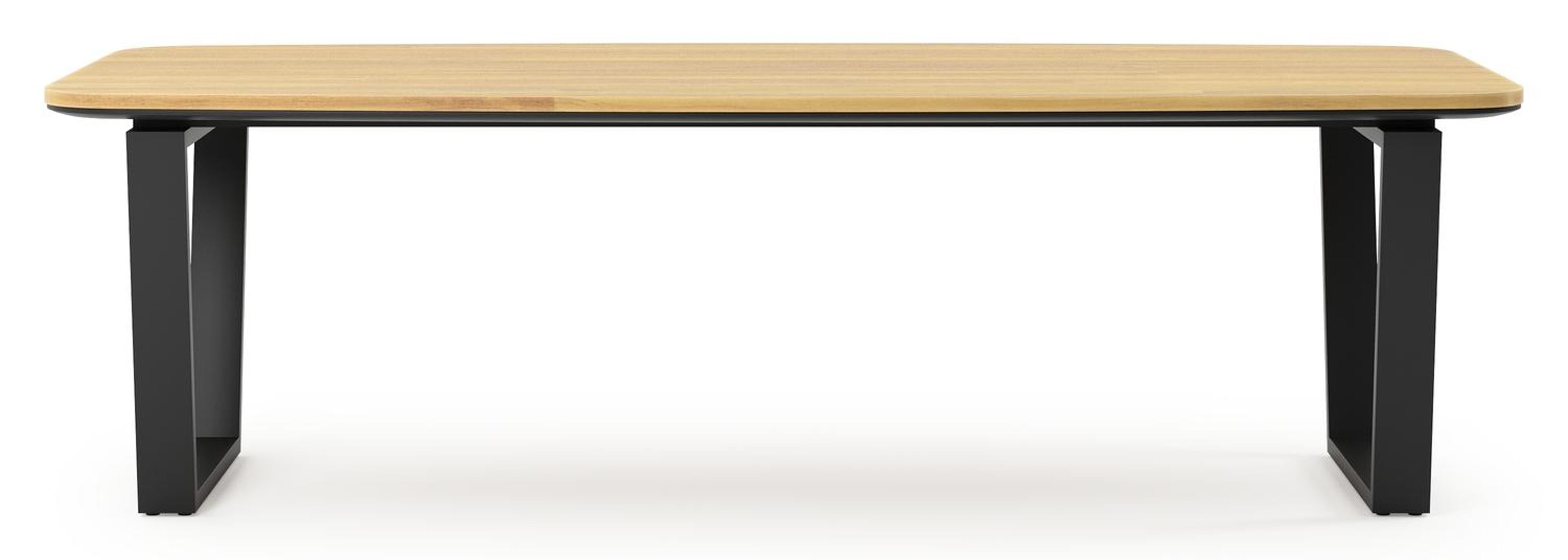 Table de jardin Pagino forme de bateau en aluminium noir et teck - Lg. 255 x Lrg. 115 x Haut. 73 cm