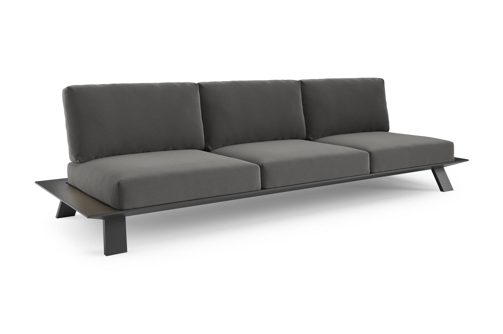 Cesano loungebank 3-zit in zwart aluminium met natte charcoal chine all weather sunbrella® luxe kussen