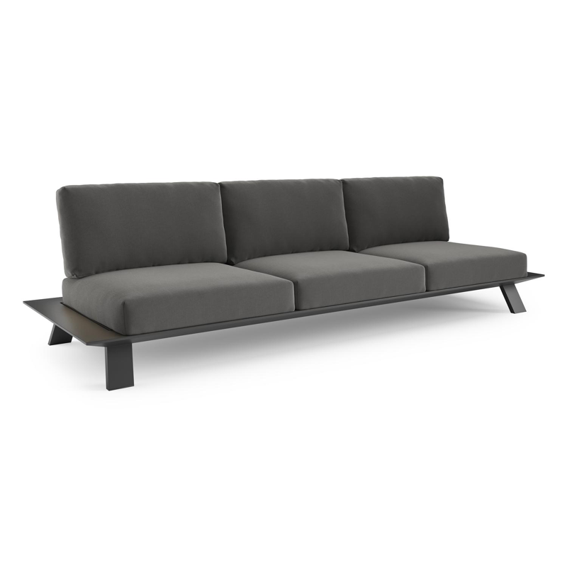 Cesano loungebank 3-zit in zwart aluminium met natte charcoal chine all weather sunbrella® luxe kussen