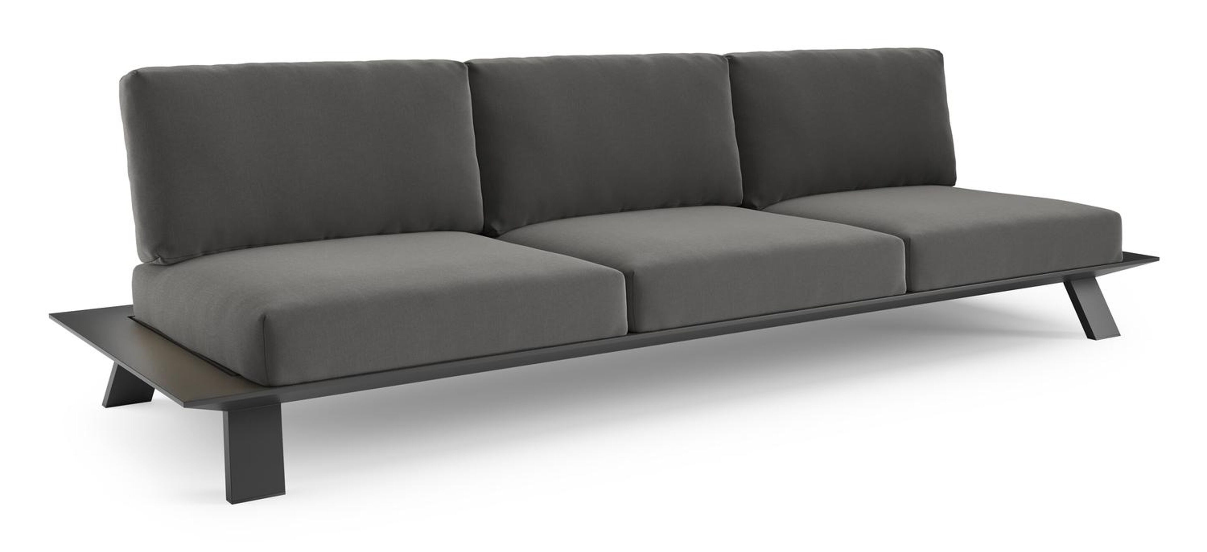 Cesano loungebank 3-zit in zwart aluminium met natte charcoal chine all weather sunbrella® luxe kussen