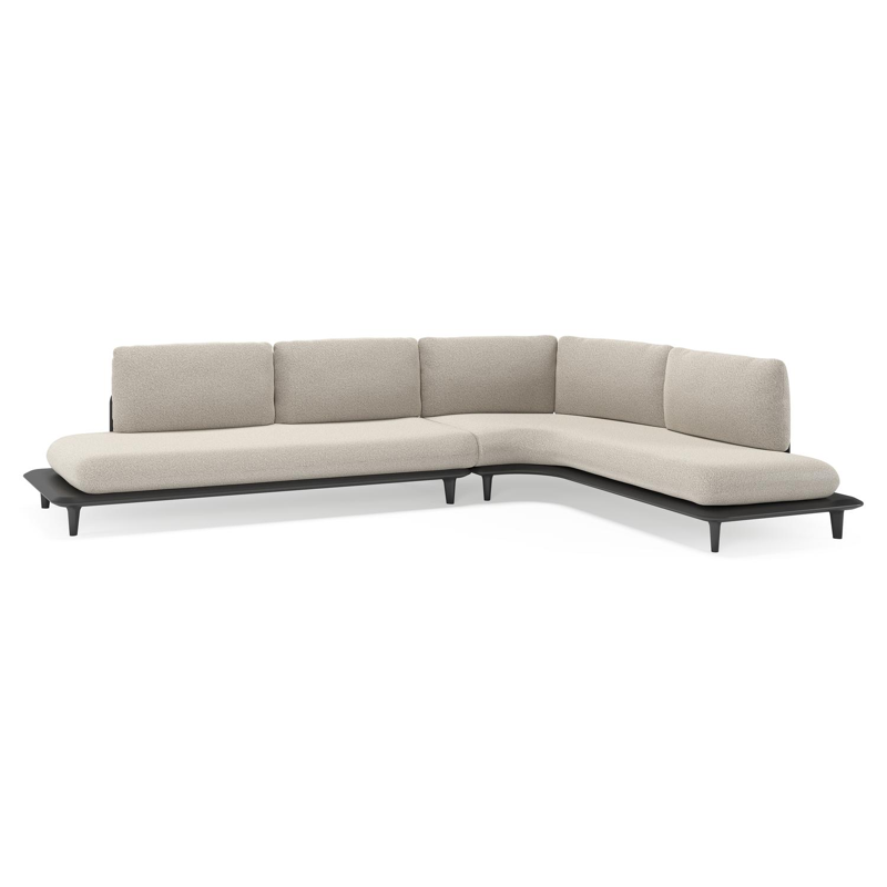 Bomero loungehoek in zwart aluminium met firenze sand all weather solica kussen