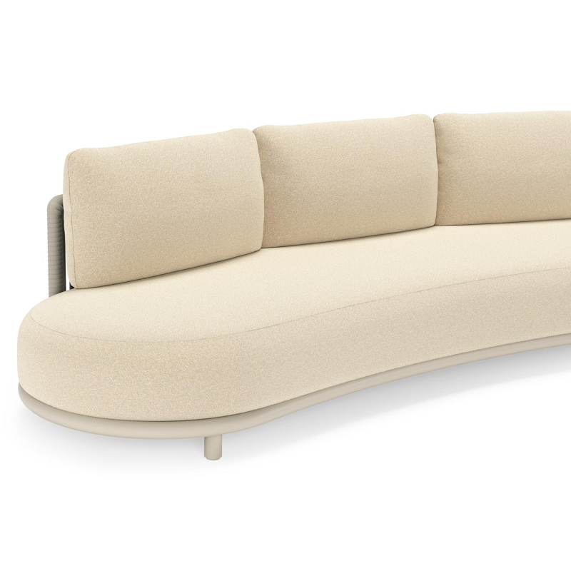 Salon de jardin Lomano en aluminium beige et corde luxe plate tissée verticalement beige et coussins en all weather solica Soul Papyrus