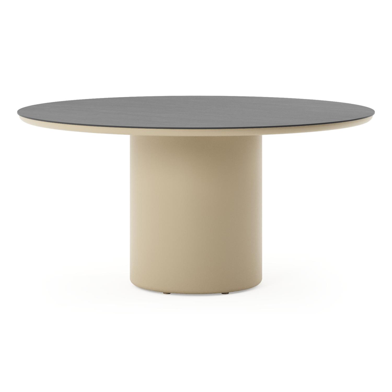 Amico tuintafel rond in beige aluminium en volkeramiek Basalt Black - Dia. 148 x H 73.5 cm