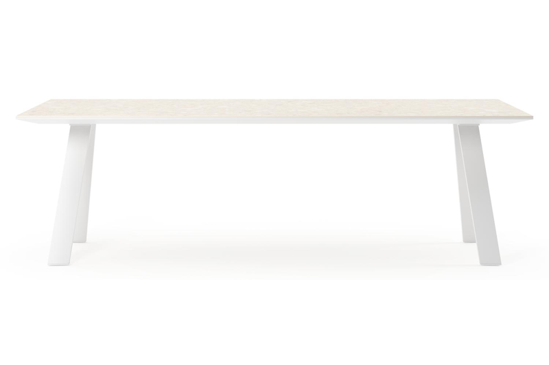 Cesano tuintafel rechthoekig in wit aluminium en volkeramiek retrostone - L 240 x B 100 x H 75 cm