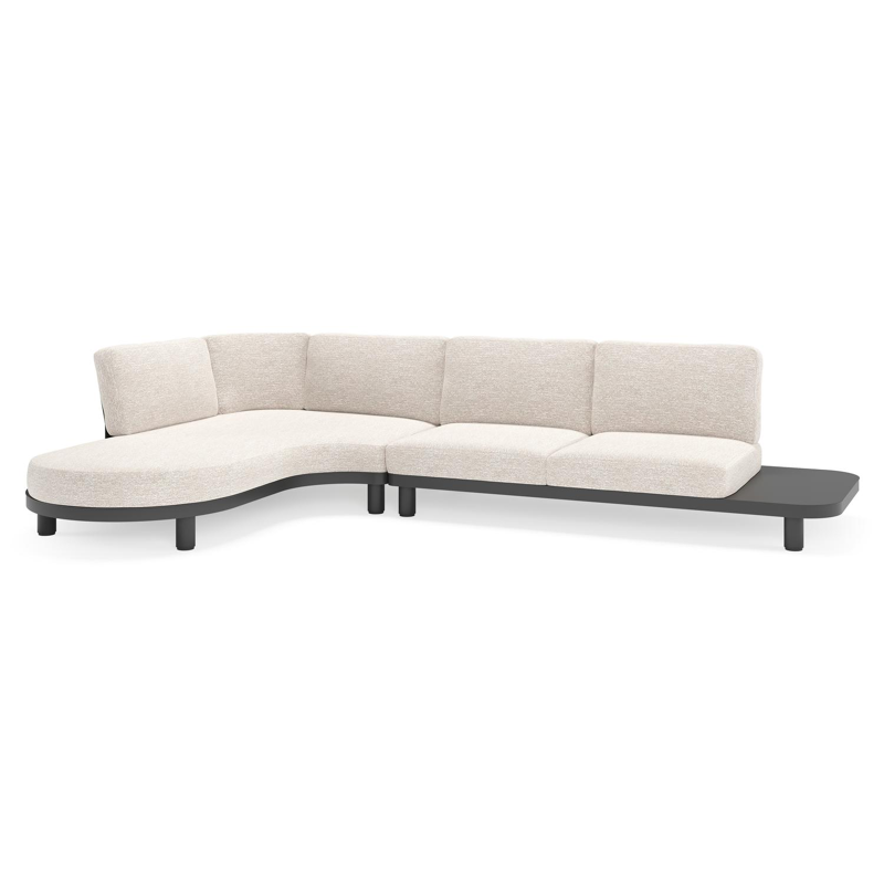 Salon de jardin d'angle Donato en aluminium noir et coussins en all weather sunbrella® luxe Tundra Sand