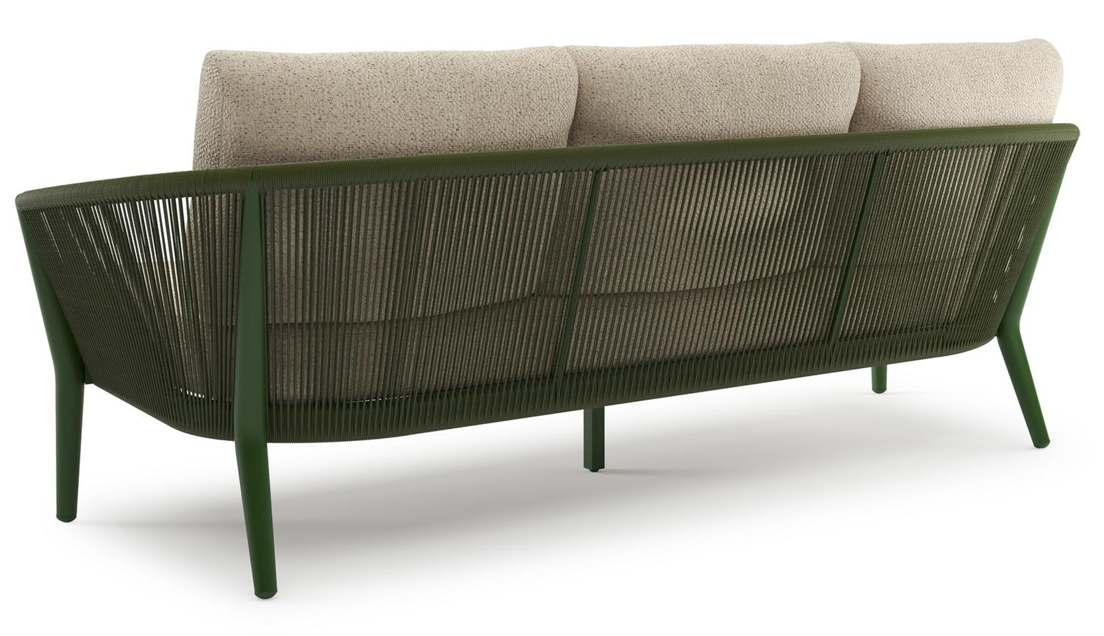 Orso loungeset in groen aluminium en groen verticaal geweven ronde rope met Bora Forest all weather cosytica kussen