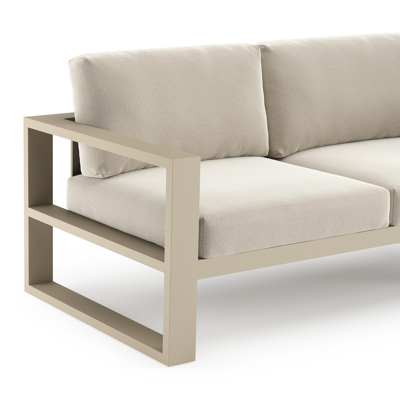 Salon de jardin d'angle Verato en aluminium beige et coussins en all weather sunbrella® luxe lopi marble