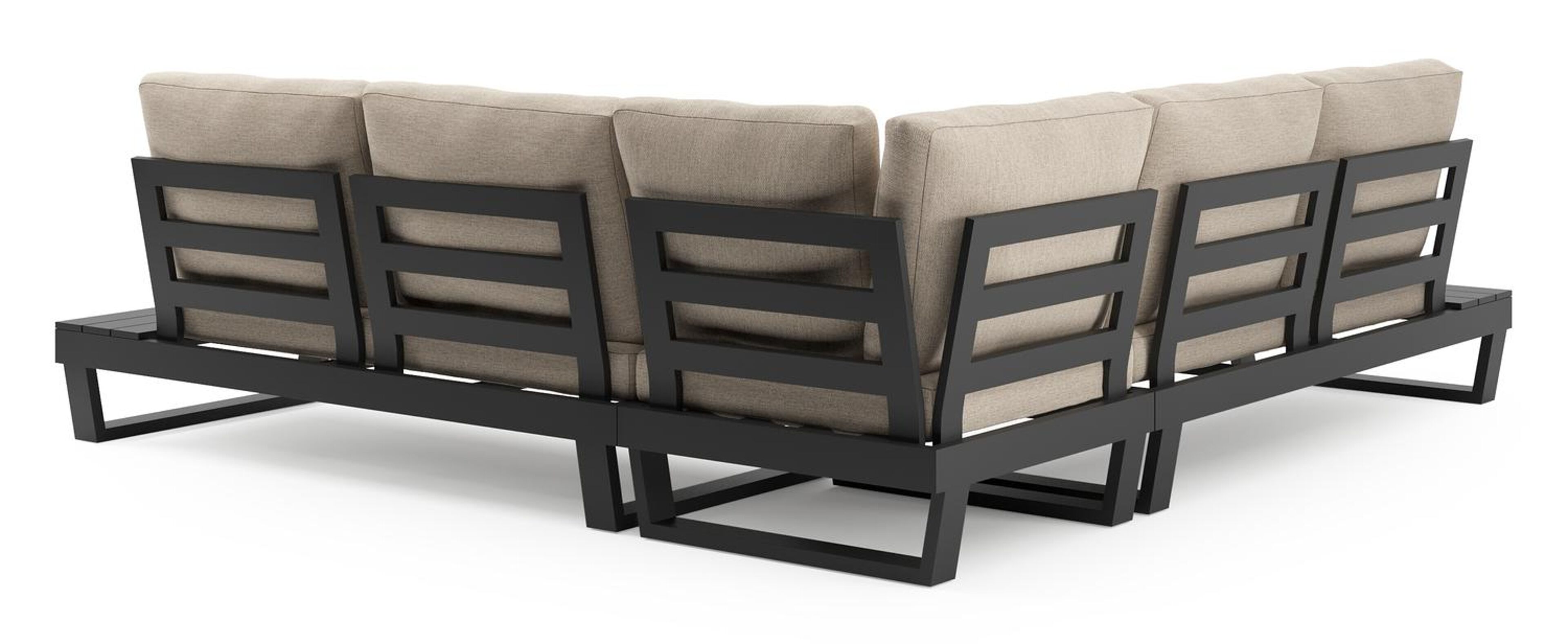 Salon de jardin d'angle Modica en aluminium noir et coussins en weather+ softtouch rustic