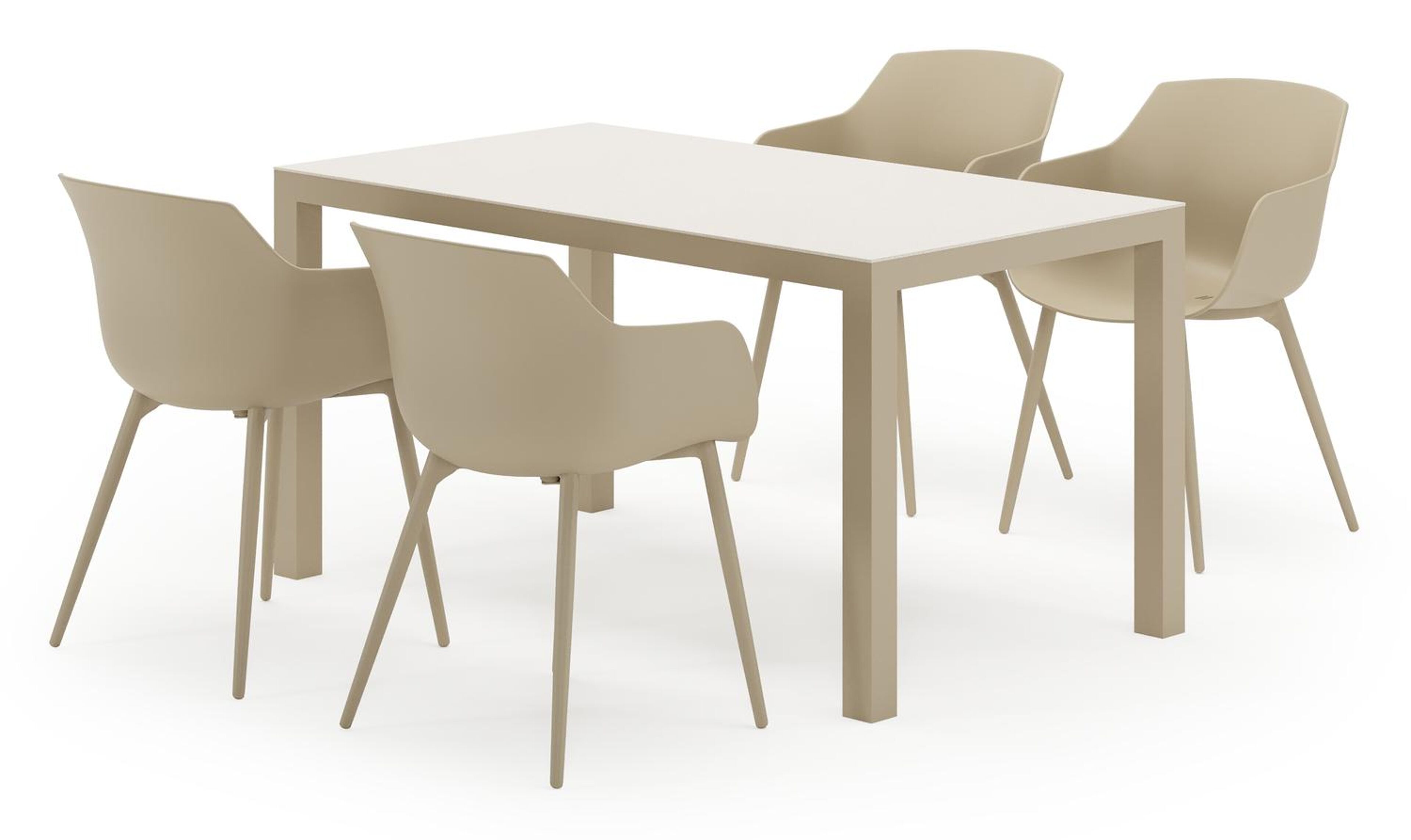 Ensemble de jardin Toma en aluminium beige et sintered stone beige avec 4 chaises de jardin Paco