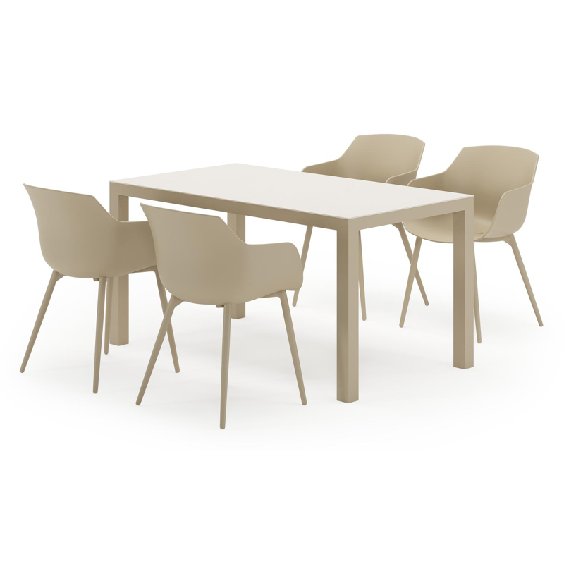 Ensemble de jardin Toma en aluminium beige et sintered stone beige avec 4 chaises de jardin Paco